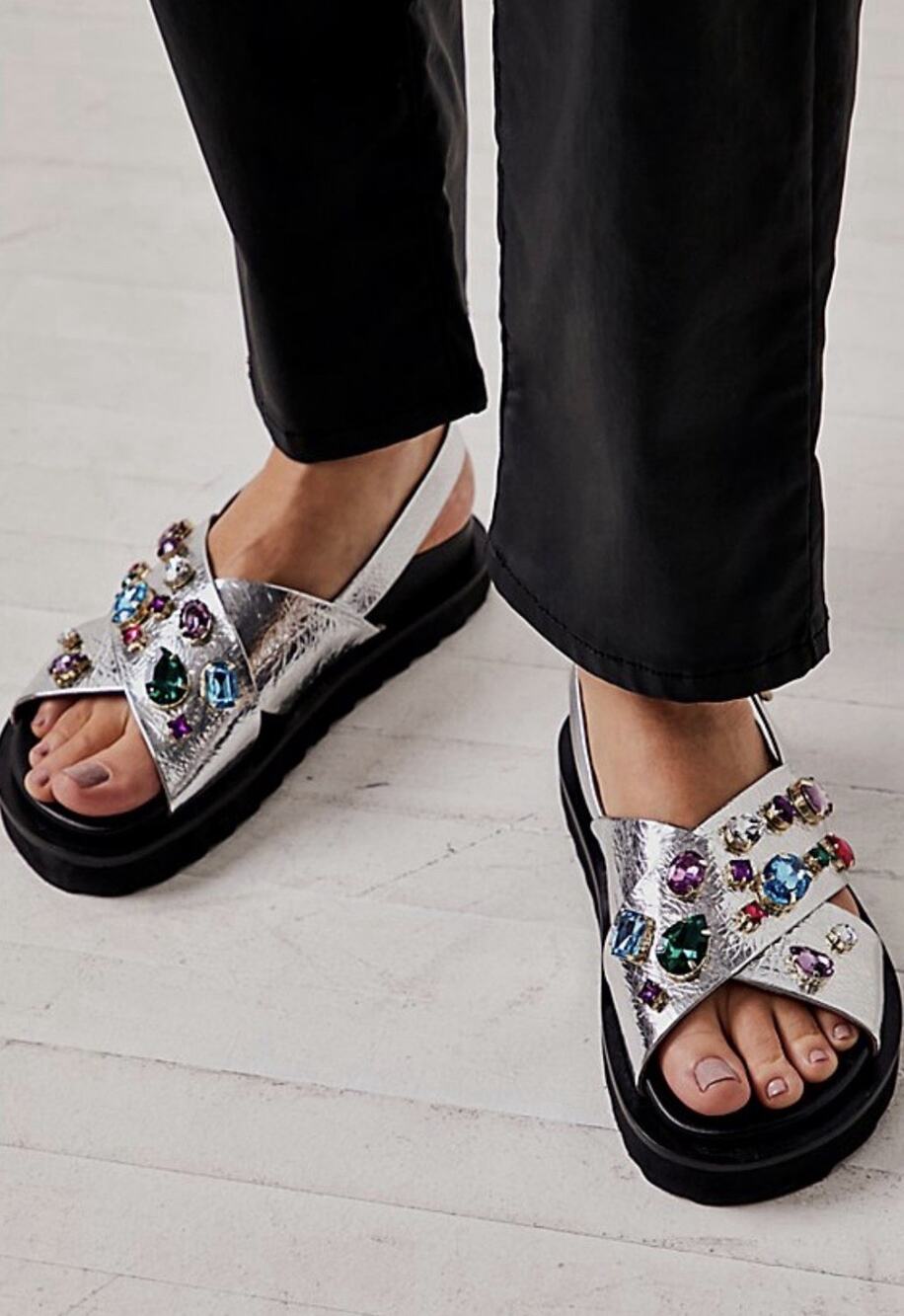 Anthropologie Vicenza Rock Candy Embellished Sandals Metallic Size EU 37 US 6